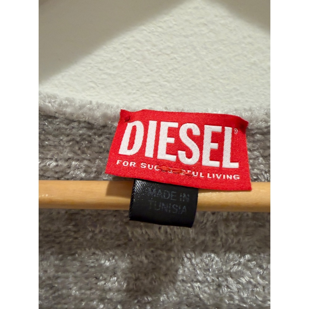 Diesel Womens Grey Fuzzy Knit Maxi Duster Cardigan Metal D Logo Buckle Size S‎ - Picture 8 of 12
